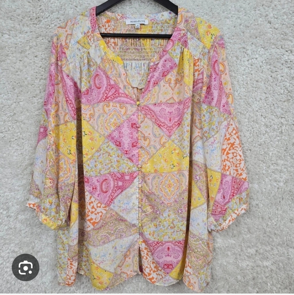 ROSE & OLIVE Patchwork Bohemian Blouse